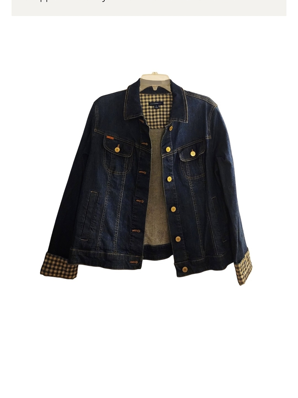 Isaac Mizrahi Dark Indigo Denim Jacket with Gingham Trim